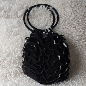 Salvatore Ferragamo Black and Silver Suade Net Bag